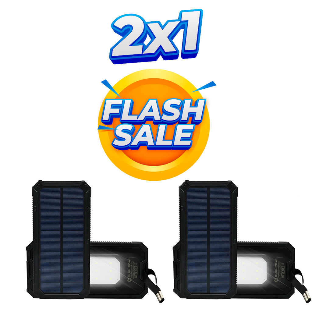 2X Solar Charger 20,000mAh, Dualpow Portable Dual USB with 12 Led Flashlight